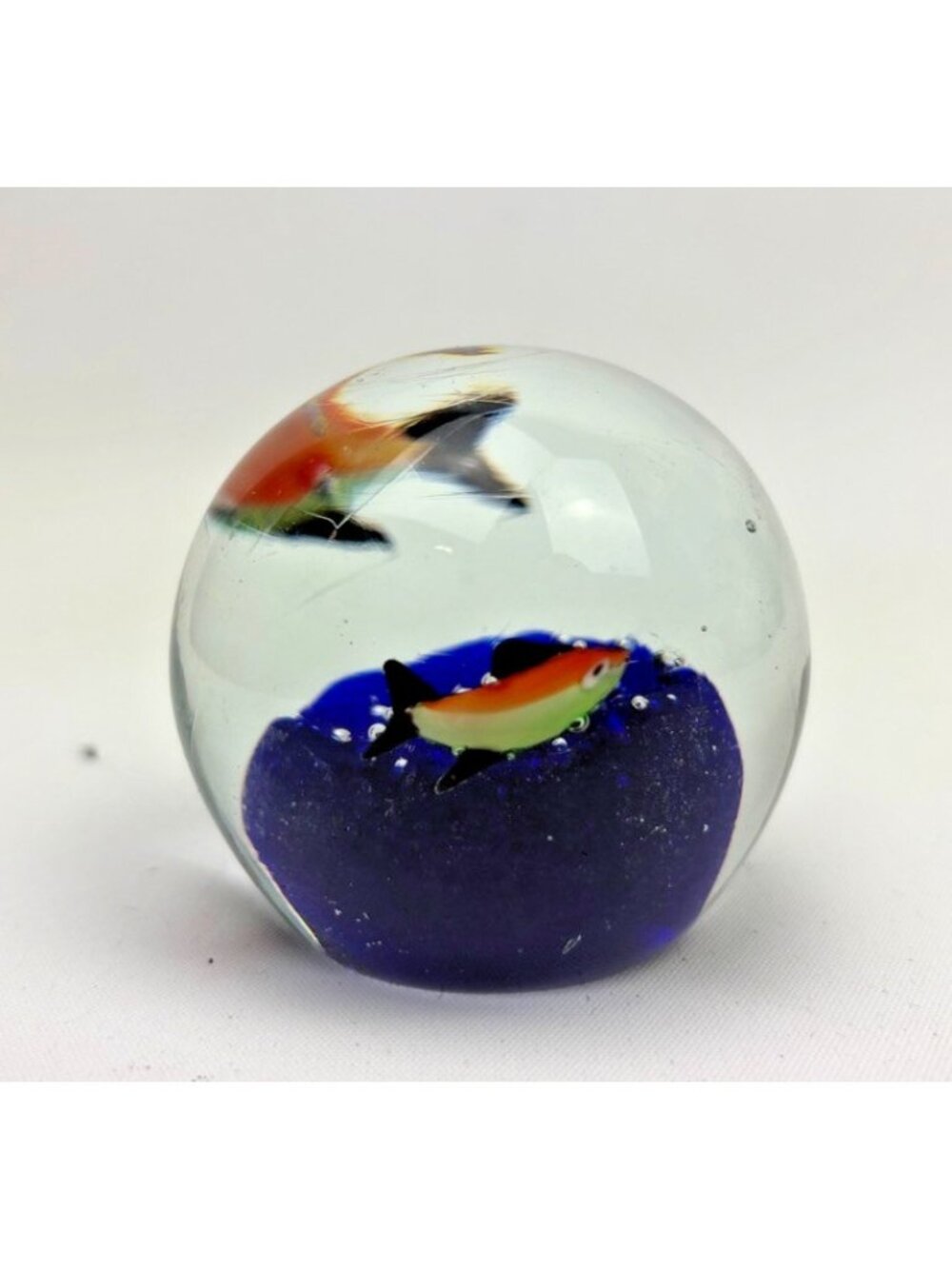 Vintage Goldfish Art Glass Paperweight Fishbowl Coral Reef Murano Style Round